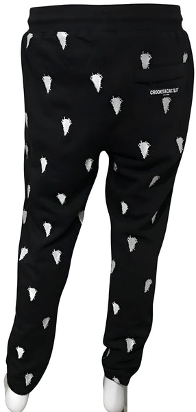 ^CROOKS & CASTLES^ (BLACK) ~SILHOUETTE~ EMBROIDERED JOGGER SWEATPANTS