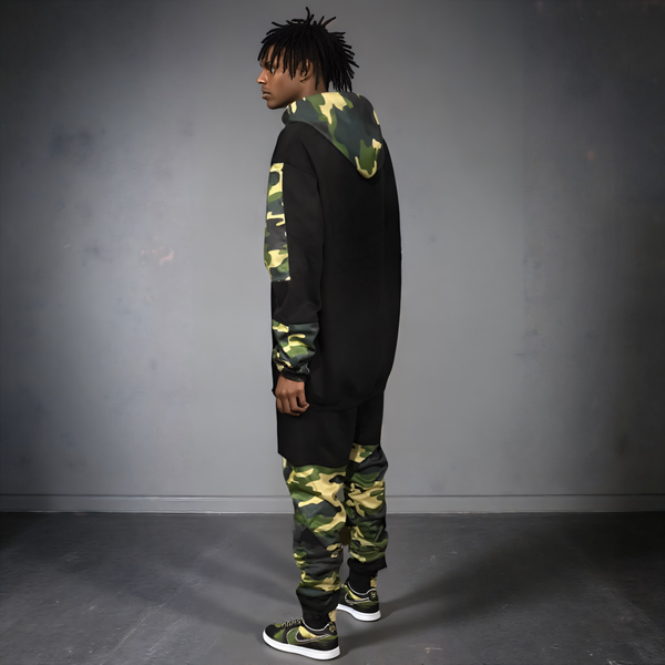 •CHIEFIN’ ADI-FEATHER• (GREEN CAMOUFLAGE) LUX HOODED ZIP UP TRACKSUITS (CUT & SEW)