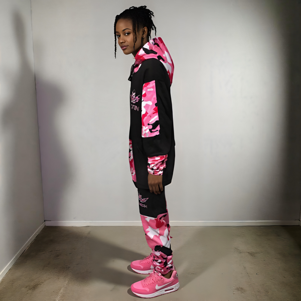^CHIEFIN’ ADI-FEATHER^ (PINK CAMOUFLAGE) HOODED ZIP UP TRACKSUITS (CUT & SEW)