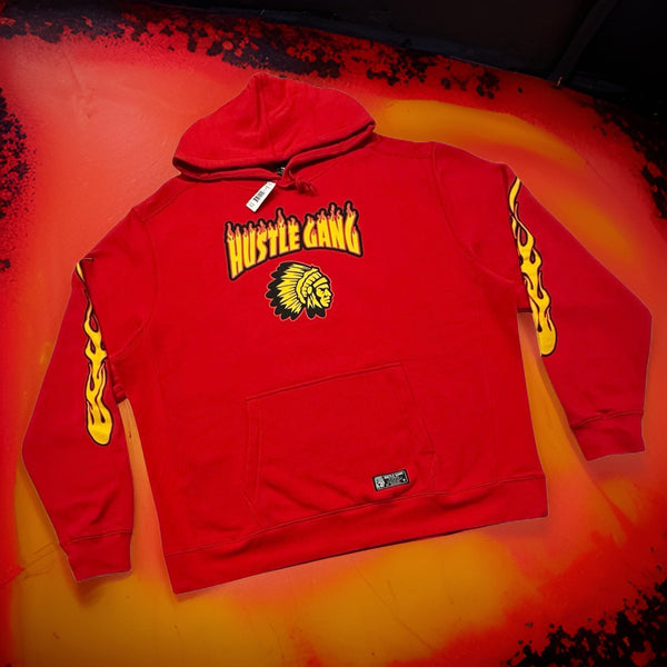 *HUSTLE GANG* (RED) *THRASHER FLAMES* PULLOVER HOODY
