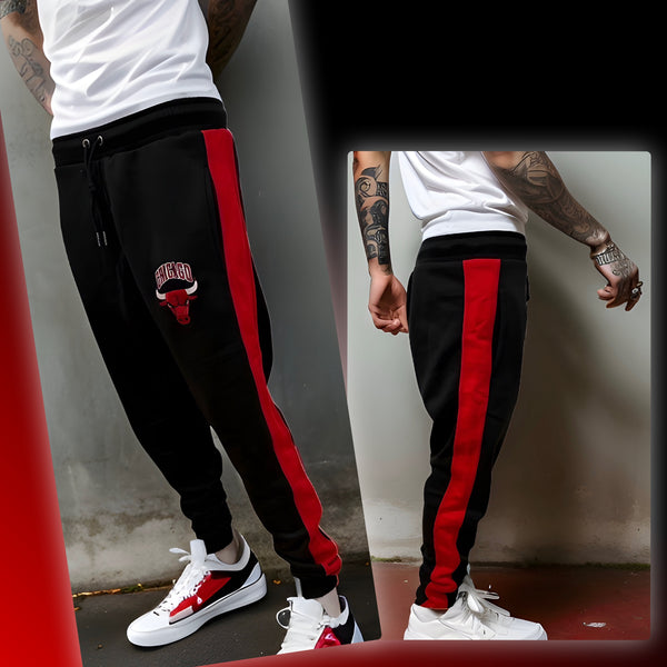 ^CHICAGO 23^ (BLACK-RED) JOGGER SWEATPANTS (EMBROIDERED)