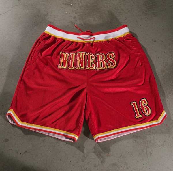 *SAN FRANSISCO 49ERS* ~Shorts~ •Embroidered Patches•Back Zip Pocket•2 Front Pockets•