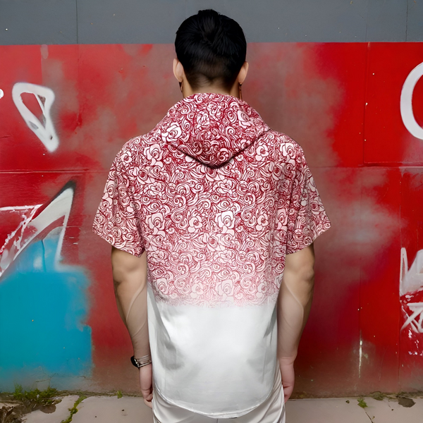 ^M-SOCIETY^ ~BORN TO BE WILD~ SHORT SLEEVE HOODED FANCY TEES (white/red)