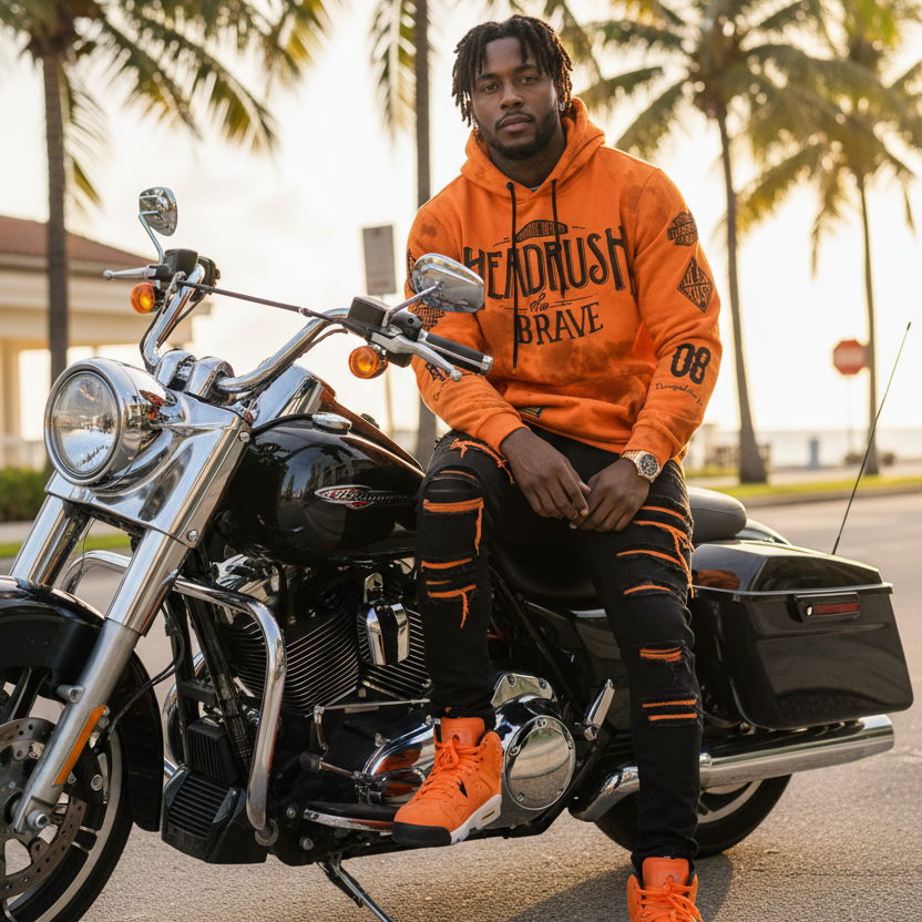 *HEADRUSH* ~The Brave~ •Orange Acid Wash hoodies• (Puff Print)