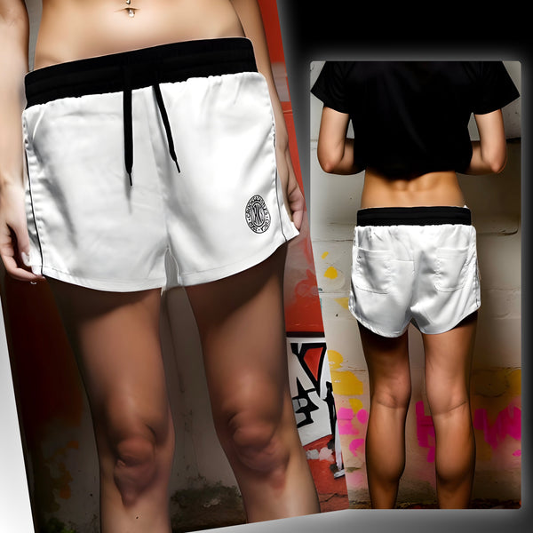 ^CROOKS & CASTLES^ (WHITE) ~BARDOT PIPED~ KNIT BOOTY SHORTS FOR WOMEN