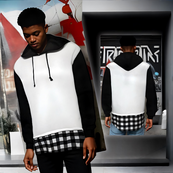^IMPERIOUS^ SCALLOP TAIL-SIDE ZIP HOODIES (BLACK-CHECKERED)