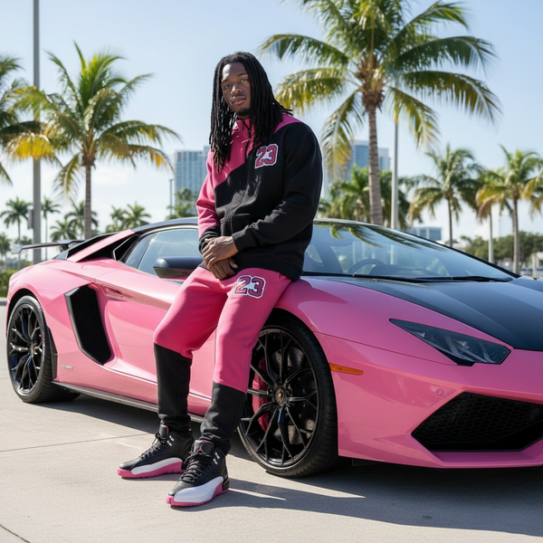 *23* (BLACK-HOT PINK) JOGGER TARCKSUITS (CUT & SEW) (UNISEX)