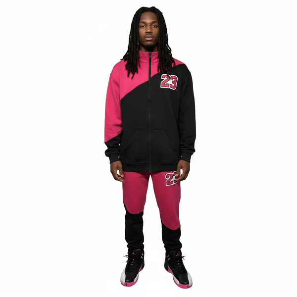 •23• (BLACK-HOT PINK) JOGGER TARCKSUITS (CUT & SEW) (UNISEX)