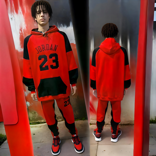 ^JORDAN 23^ (RED-BLACK) CUT & SEW / EMBROIDERED LUXURY CUSTOM SWEATSUITS