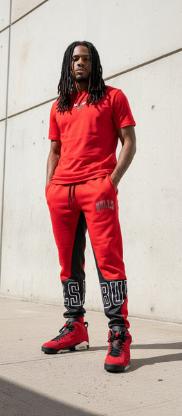 *BULLS* (RED-MULTI) ~CUT & SEW~ •LUXURY JOGGER SWEATPANTS•