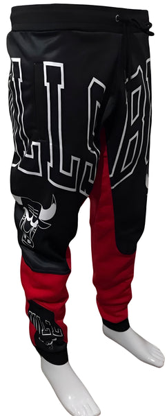 ^BULLS^ *CUT & SEW* LUXURY JOGGER SWEATPANTS (BLACK-RED)