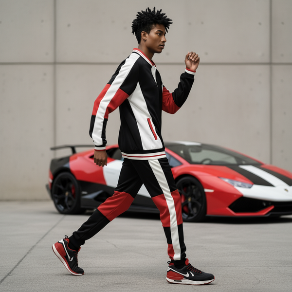 •UCXX• (BLACK-RED) ZIP UP TRACKSUITS (ACTIVEWEAR)