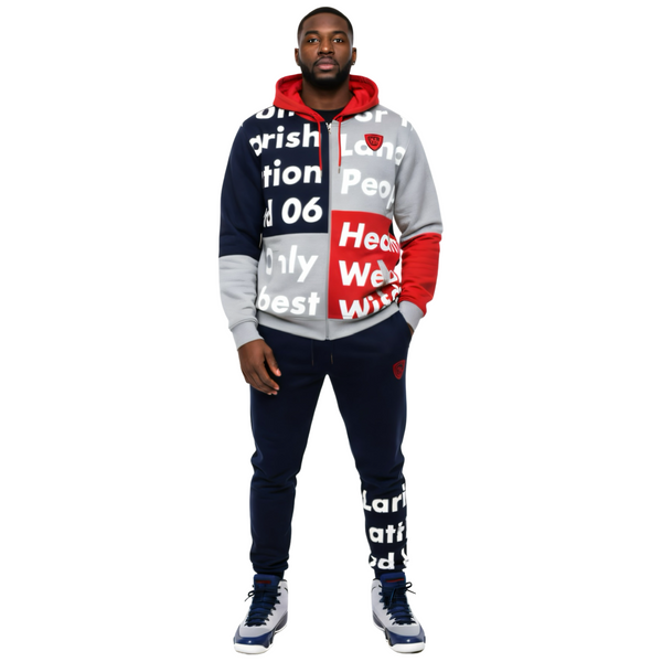 *PARISH NATION* (NAVY-MULTI) •FULL ZIP UP HOODED SWEATSUITS• (BIG & TALL)