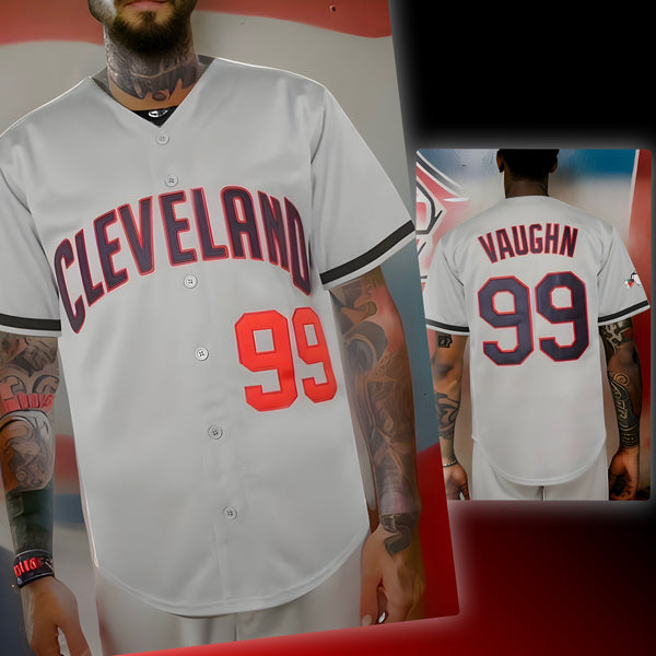 ^CLEVELAND 99 VAUGHN^ Button Up Baseball Jersey (Stitched Logos & Numbers)