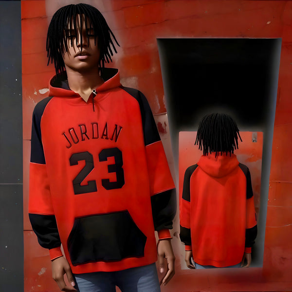 ^JORDAN 23^ (RED-BLACK) CUT & SEW / EMBROIDERED LUXURY CUSTOM HOODIES