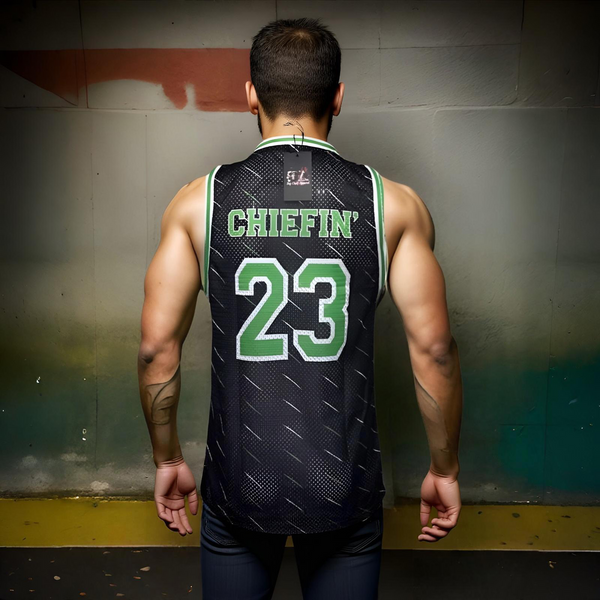 ^CHIEFIN’ 23^ BASKETBALL JERSEYS (BLACK-ELECTRIC GREEN)