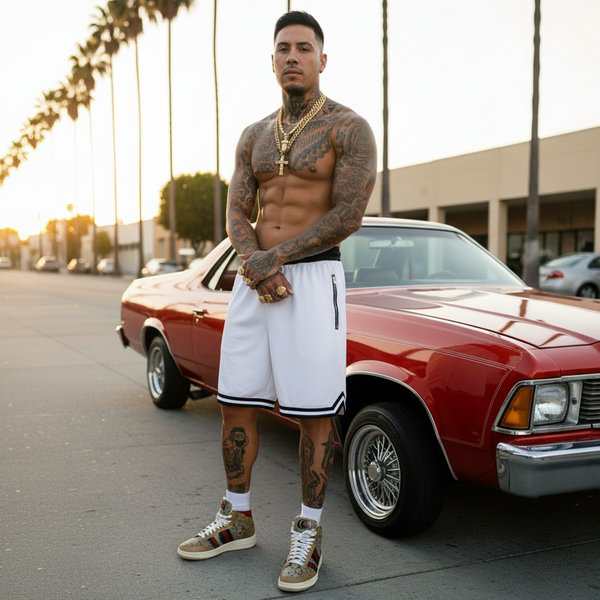 *MESH BASKETBALL SHORTS* (White) ~Lined~Zip Pockets~