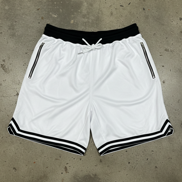 *MESH BASKETBALL SHORTS* (White) ~Lined~Zip Pockets~