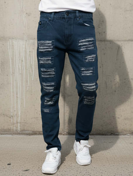 *SOUTHPOLE* (BLUE) ~RIPPED DENIM FOR MEN~ (34'' X 32'') (CARROT CUT)