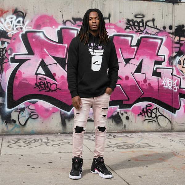 *DESIGN BY HUMANS* (BLACK) ZIP UP HOODIE (DISTRESSED LOGO STYLE)