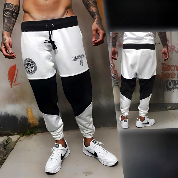 ^CHIEF V3R$@C3^ (BLACK/WHITE) JOGGER SWEATPANTS (TWO TONE) (CUT & SEW)
