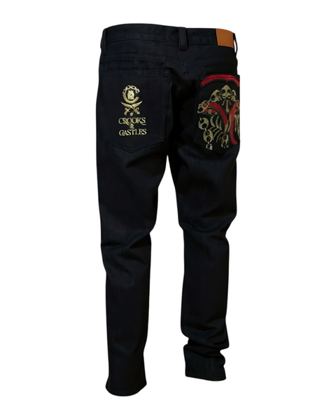 *CROOKS & CASTLES* (DARK BLUE) SLIM STRAIGHT DENIM JEANS FOR MEN