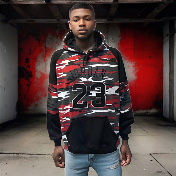 ^23 JORDAN^ (RED-CAMO) LUXURY PULLOVER HOODIES (EMBROIDERED)