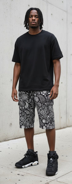 *PRO DAYA* dark grey/Navy paisley pattern cotton shorts