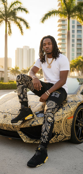 *23 YELLOW GOLD* BANDANA JOGGER SWEATPANTS (CUT & SEW)