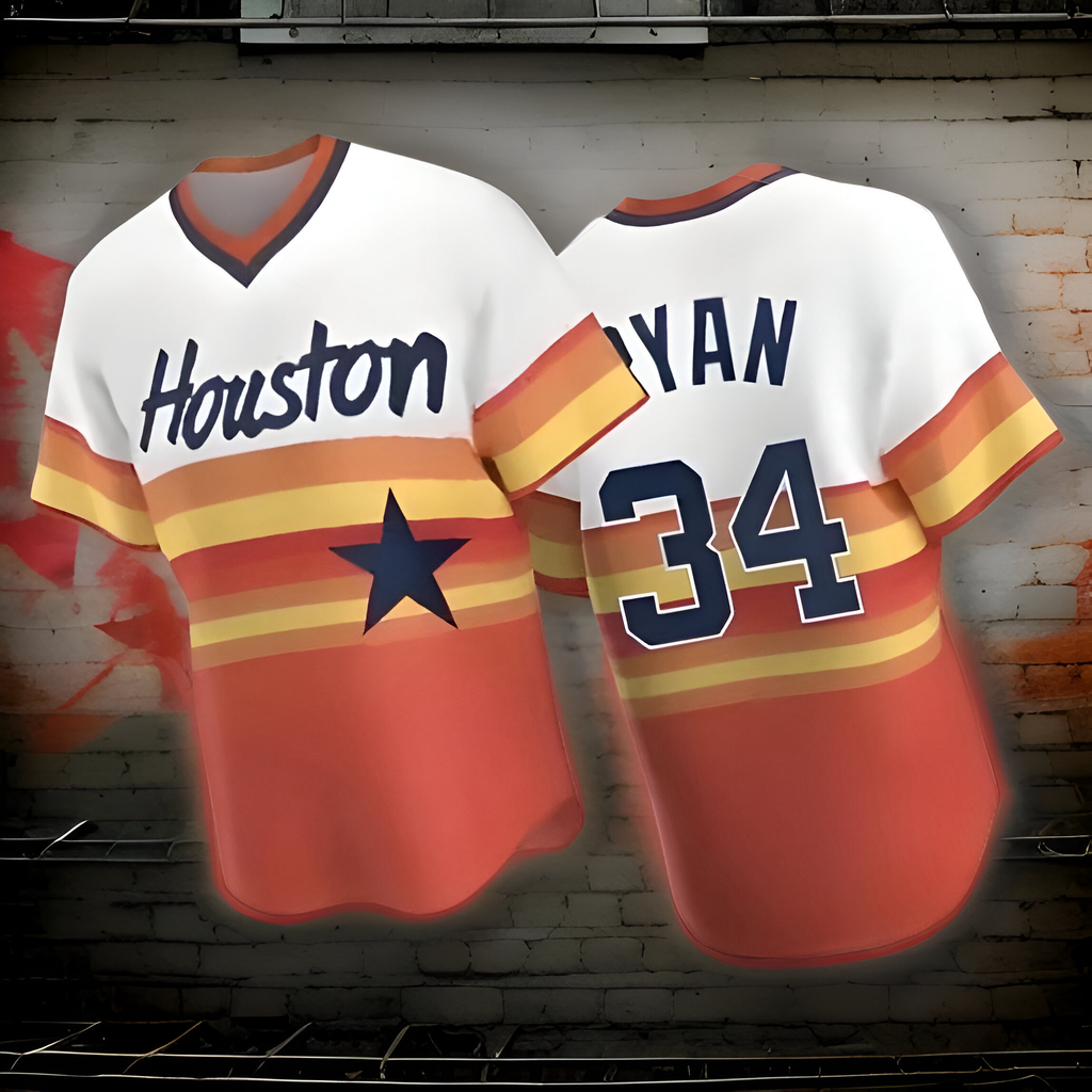 ^HOUSTON 34 RYAN^ Baseball Jersey (Stitched Logos & Numbers)