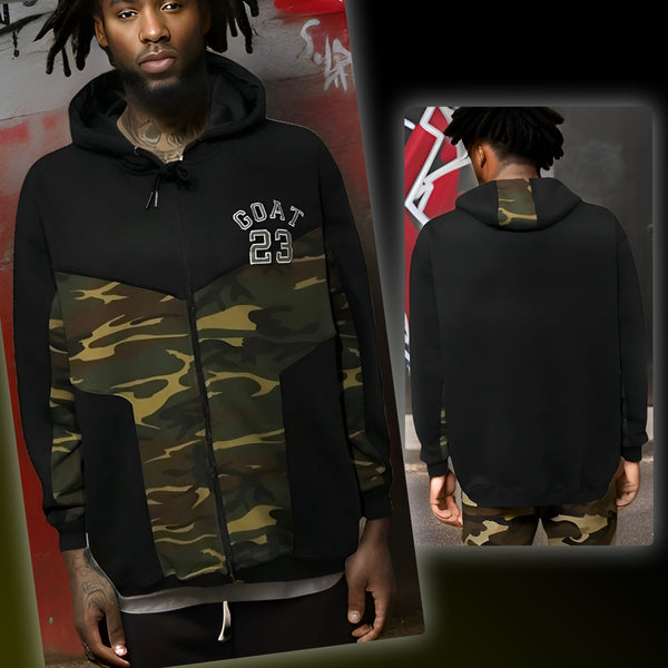 ^23 GOAT^ CAMOUFLAGE LUXURY ZIP UP HOODIES (CUT & SEW) (EMBROIDERED LOGO)
