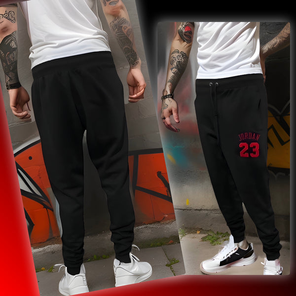^23^ (BLACK/RED) JOGGER SWEATPANTS (EMBROIDERED LOGOS)