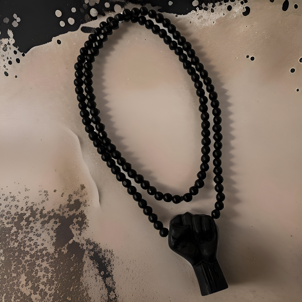 *<WOOD BEADED NECKLACE & PENDANT SETS>* *FIST PUMP* (BLACK)