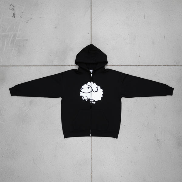 *DESIGN BY HUMANS* (BLACK) ZIP UP HOODIE (DISTRESSED LOGO STYLE)