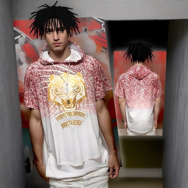 ^M-SOCIETY^ ~BORN TO BE WILD~ SHORT SLEEVE HOODED FANCY TEES (white/red)