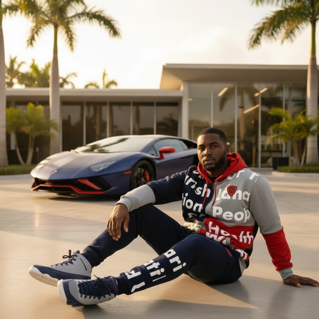 *PARISH NATION* (NAVY-MULTI) •FULL ZIP UP HOODED SWEATSUITS• (BIG & TALL)