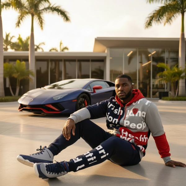 *PARISH NATION* (NAVY-MULTI) •FULL ZIP UP HOODED SWEATSUITS• (BIG & TALL)