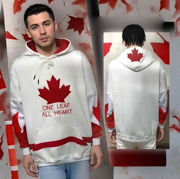 ^ALL HEART^ Team Canada (WHITE-RED) PULLOVER HOODIES (Cut & Sew / Embroidery)