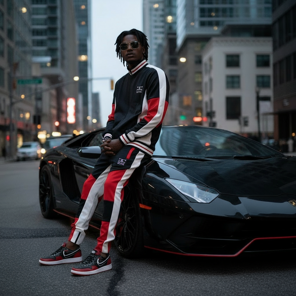 •UCXX• (BLACK-RED) ZIP UP TRACKSUITS (ACTIVEWEAR)
