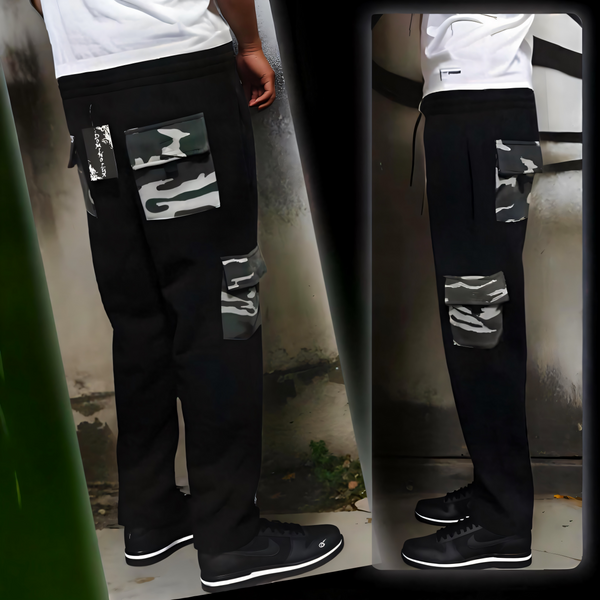 ^DOMINO LUX^ (BLACK WITH CAMO) STRAIGHT LEG SWEATPANTS