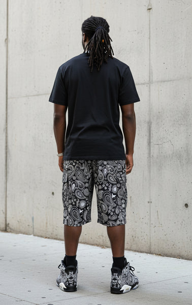*PRO DAYA* dark grey/Navy paisley pattern cotton shorts