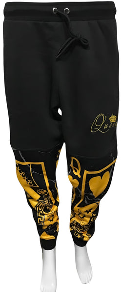^QUEEN OF HEARTS^ LUXURY *GOLD* JOGGER SWEATPANTS (CUT & SEW) (EMBROIDERED LOGO)