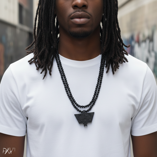 *WOOD BEADED NECKLACE & PENDANT SET* •TAYLOR GANG• (BLACK)