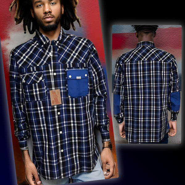 ^BOUND FOR GLORY^ (BLUE-CHECKERED MULTI) BUTTON UP COLLARED SHIRTS