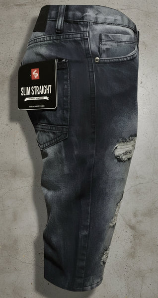 *SOUTHPOLE* (DARK SAND BLUE) ~RIPPED~ •DENIM SHORTS•