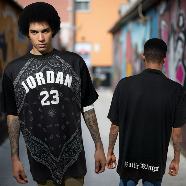 •JORDAN 23 - “BLACK BANDANA”• Luxury big print tees (Cotton Blends) (UP TO 5XL)