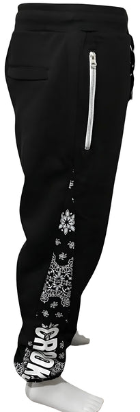 ^CROOKS & CASTLES^ (BLACK) DEATH ROW *BANDANA* JOGGER SWEATPANTS (COLLABS)