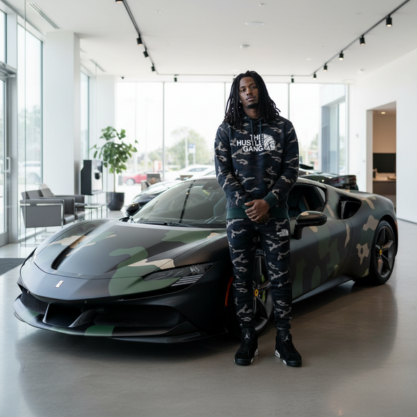 *HUSTLE GANG* (GREEN-CAMOUFLAGE) HOODED SWEATSUITS