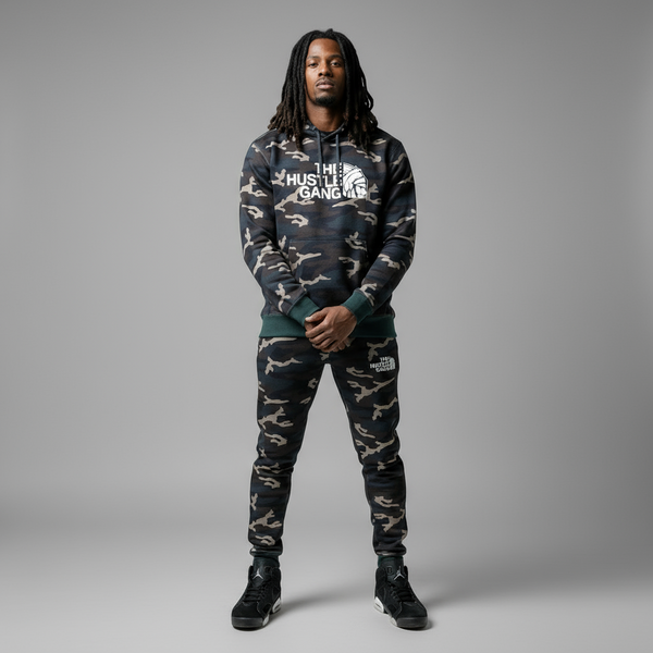 *HUSTLE GANG* (GREEN-CAMOUFLAGE) HOODED SWEATSUITS