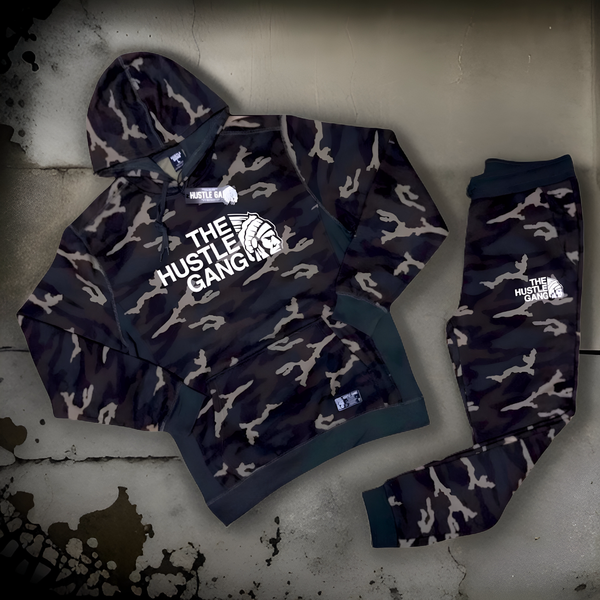 *HUSTLE GANG* (GREEN-CAMOUFLAGE) HOODED SWEATSUITS